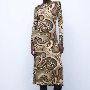 Zara retro long sleeve print dress
